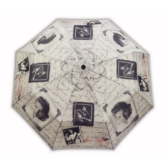New White Picture 40" Width Elvis Presley Compact Umbrella The King Licensed NIP - Picture 1 of 4